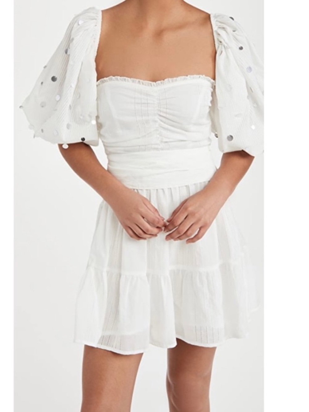 White Tiered Mini Skirt with Soft Volume